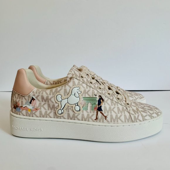MICHAEL KORS POPPY LACE UP MK SIGNATURE PARIS GIRL PRINT SNEAKERS SHOES - Picture 3 of 13